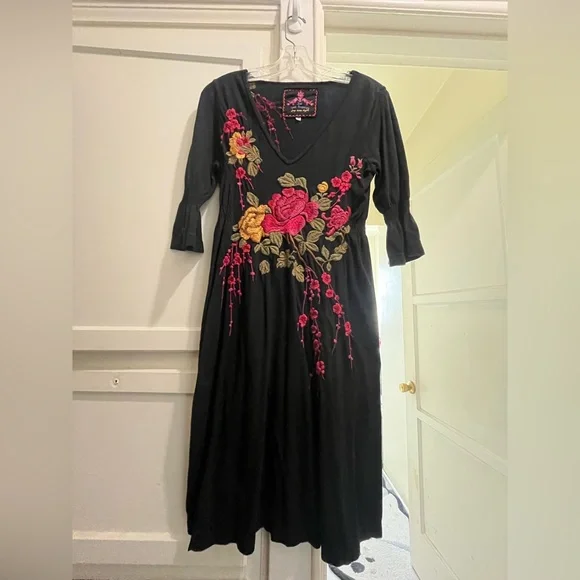 JW Los Angeles floral embroidery black cotton dress size medium - Picture 4 of 16